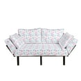 thumbnail image 1 of Cartoon Futon Couch, Milk Bottles Pacifiers Rattles Pattern Hand Drawn Toys Themed Ornate Image, Daybed with Metal Frame Upholstered Sofa for Living Dorm, Loveseat, White Pink Blue, by Ambesonne, 1 of 4