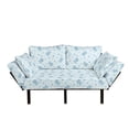 thumbnail image 1 of Cartoon Futon Couch, Teddy Bears and Toys with Letters on Imagery Blue Background, Daybed with Metal Frame Upholstered Sofa for Living Dorm, Loveseat, Pale Blue Aqua, by Ambesonne, 1 of 4