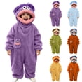 thumbnail image 1 of Cartoon Fuzzy Onesie Costume Cozy Plush Hooded Full Body Jumpsuit with Big Eyes Pocket Halloween Cosplay Homewear Sleepwear Loungewear Holiday Novelty Gift For Costume Lovers（140/Blue）, 1 of 6