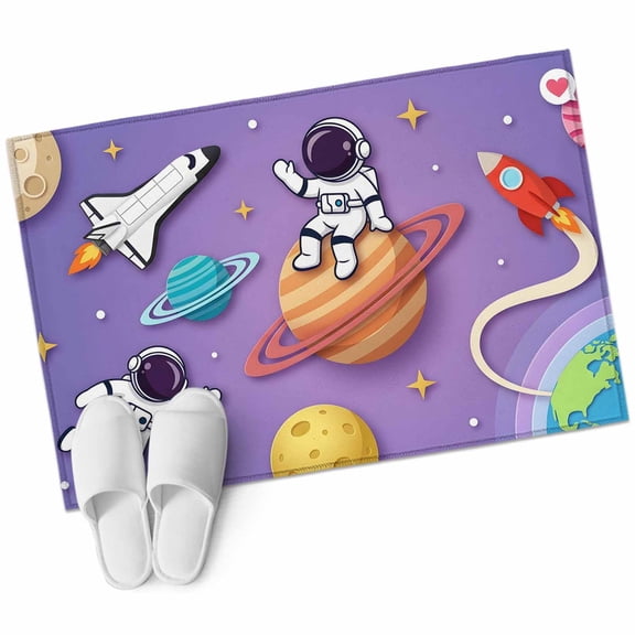 Cartoon Galaxy Bathroom Rug Washable 2x3 Entryway Rug Non Slip Universe Outer Space Stars Purple Front Door Mat Low Pile Indoor Doormat Throw Floor Carpet for Kitchen Bedroom Entrance