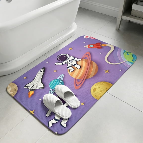 Cartoon Galaxy Washable Area Rugs for Living Room Bedroom, Large Non Slip Indoor Floor Carpet Absorbent Low Pile Universe Outer Space Stars Purple Door Mat Rugs for Bathroom Entryway 47.2"x63"