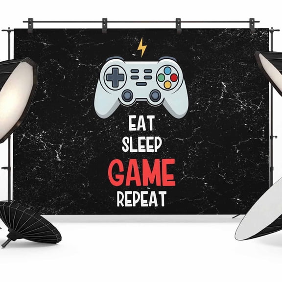 Cartoon Games Backdrop for Photography, Fabric Photo Background Backdrop, Black Modern Funny Abstract Art Photo Booth Background for Portrait Photoshoot Video Wedding Studio Decoration Banner 7x5ft