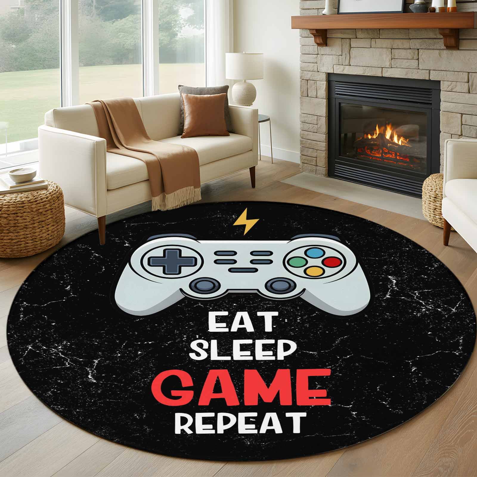 Cartoon Games Round Area Rug 5 FT, Non Slip Bedroom Area Rug, Black ...