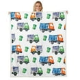 Cartoon Garbage Truck Fleece Blanket Green Trash Truck Fuzzy Blanket