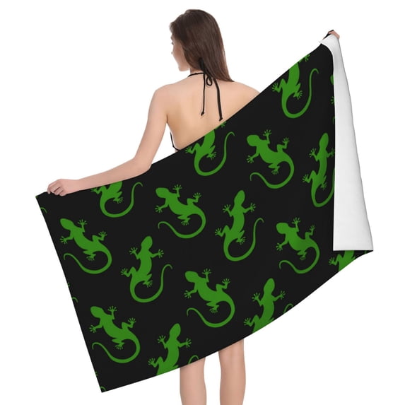 Cartoon Gecko Lizard Green Bath Towel, Highly Absorbent towels for bathroom Quick Drying Microfiber Bath Towels for Body, Soft Shower Towels for Sport, Yoga, SPA, Gym 27x55in