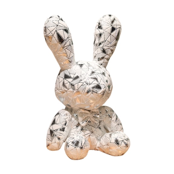 Cartoon Geometric Diamond Bunny Plush Toy, Soft Stuffed Animal, Unique Modern Design, Cute Decorative Gift for Kids and Adults, 12 Inch, Home Decor (Silver)