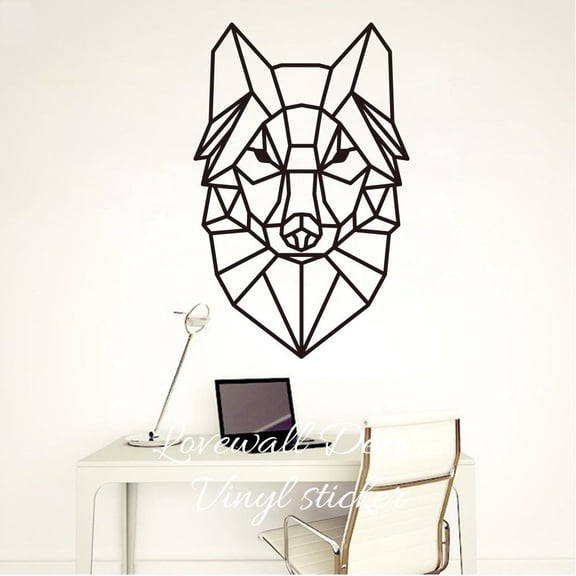 Cartoon Geometric Wolf Wall Sticker Baby Nursery Kids Room Cute Animal Head Wolf Wall Decal Living Room Bedroom Sofa Vinyl Decor 50cmx77cm