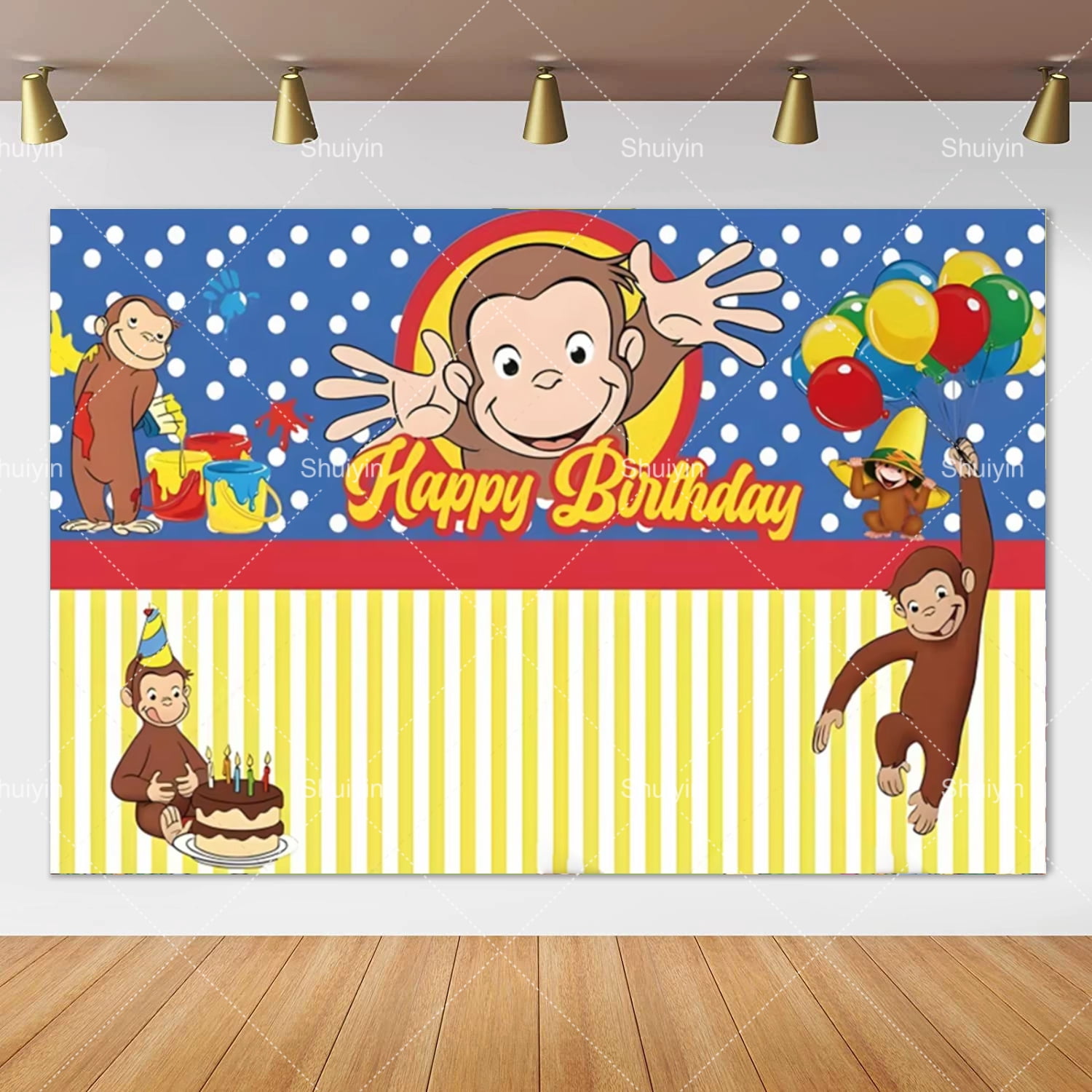 Cartoon George Monkey Theme Backdrop Birthday Party Decoration Supplies ...