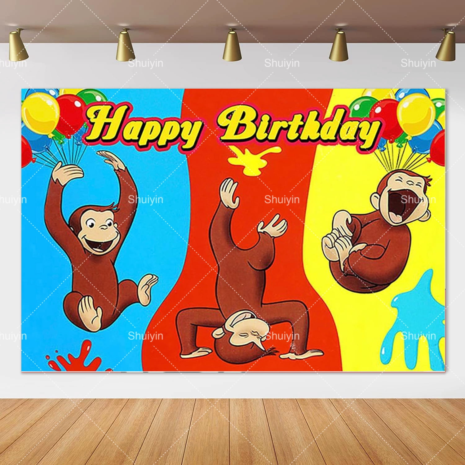 Cartoon George Monkey Theme Backdrop Birthday Party Decoration Supplies ...