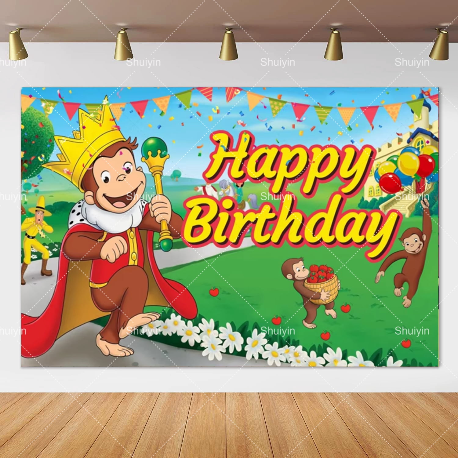 Cartoon George Monkey Theme Backdrop Birthday Party Decoration Supplies ...