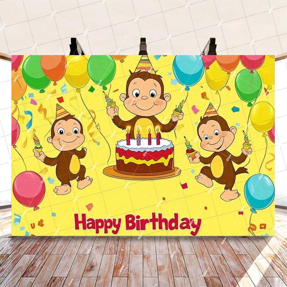 Cartoon George Monkey Theme Backdrop Birthday Party Decoration Supplies ...