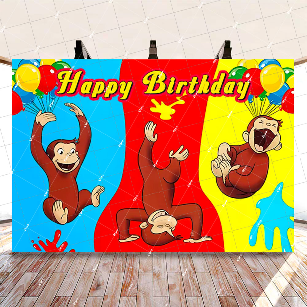 Cartoon George Monkey Theme Backdrop Birthday Party Decoration Supplies ...
