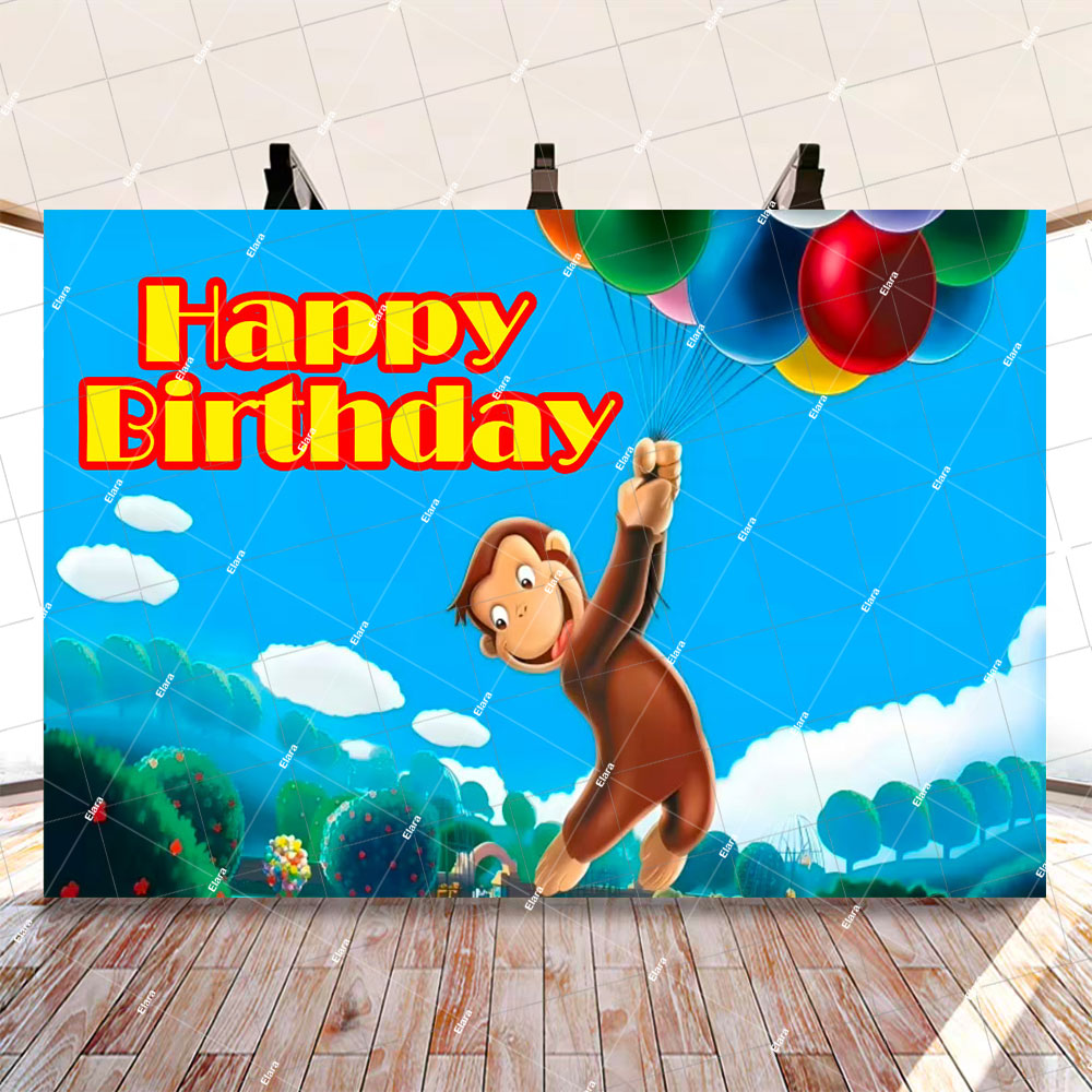 Cartoon George Monkey Theme Backdrop Birthday Party Decoration Supplies ...