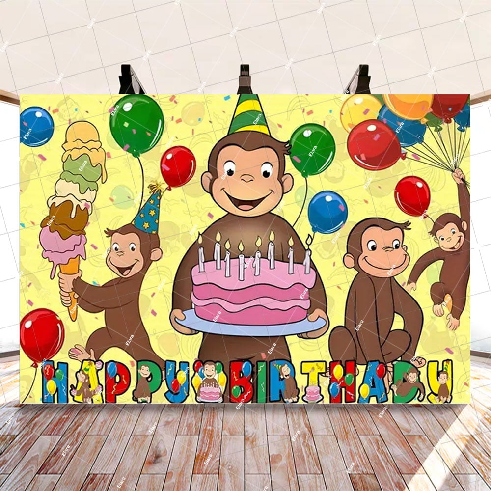 Cartoon George Monkey Theme Backdrop Birthday Party Decoration Supplies Shower Photo Shoot Props ...