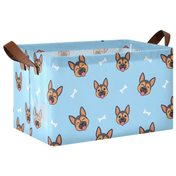 Cartoon German Shepherd Pattern Collapsible Storage Bin Open Home Shelf Basket Water-Resistant Iron Frame Large