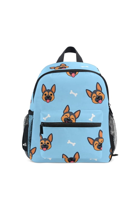 Cartoon German Shepherd Pattern Mini Backpack Cute Small Backpack with Chest Strap and Whistle Ages 3-8