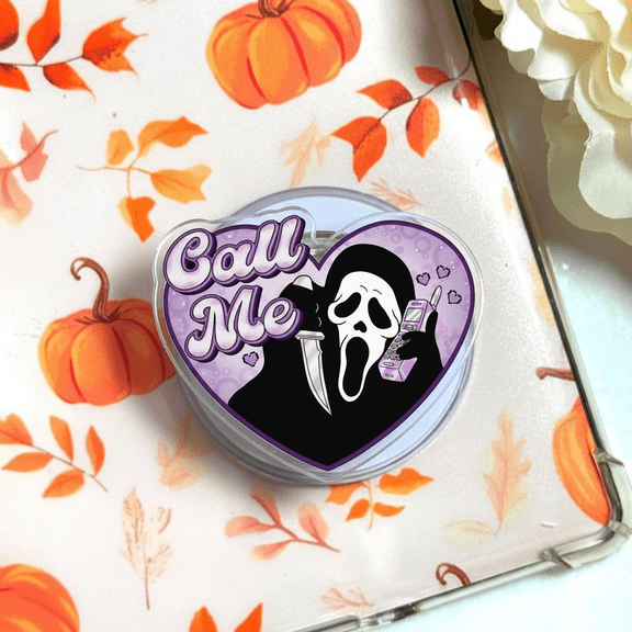 Cartoon Ghost Call Me Phone Grip Stand Holder, Cute Spooky Boo Design, Anti-Slip Expandable Phone Grip for iPhone Android