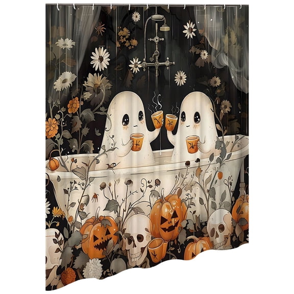 Cartoon Ghost Halloween Shower Curtain, 70x70 Inch Waterproof Polyester Bath Curtain, Spooky Festive Bathroom Decor (Style A)
