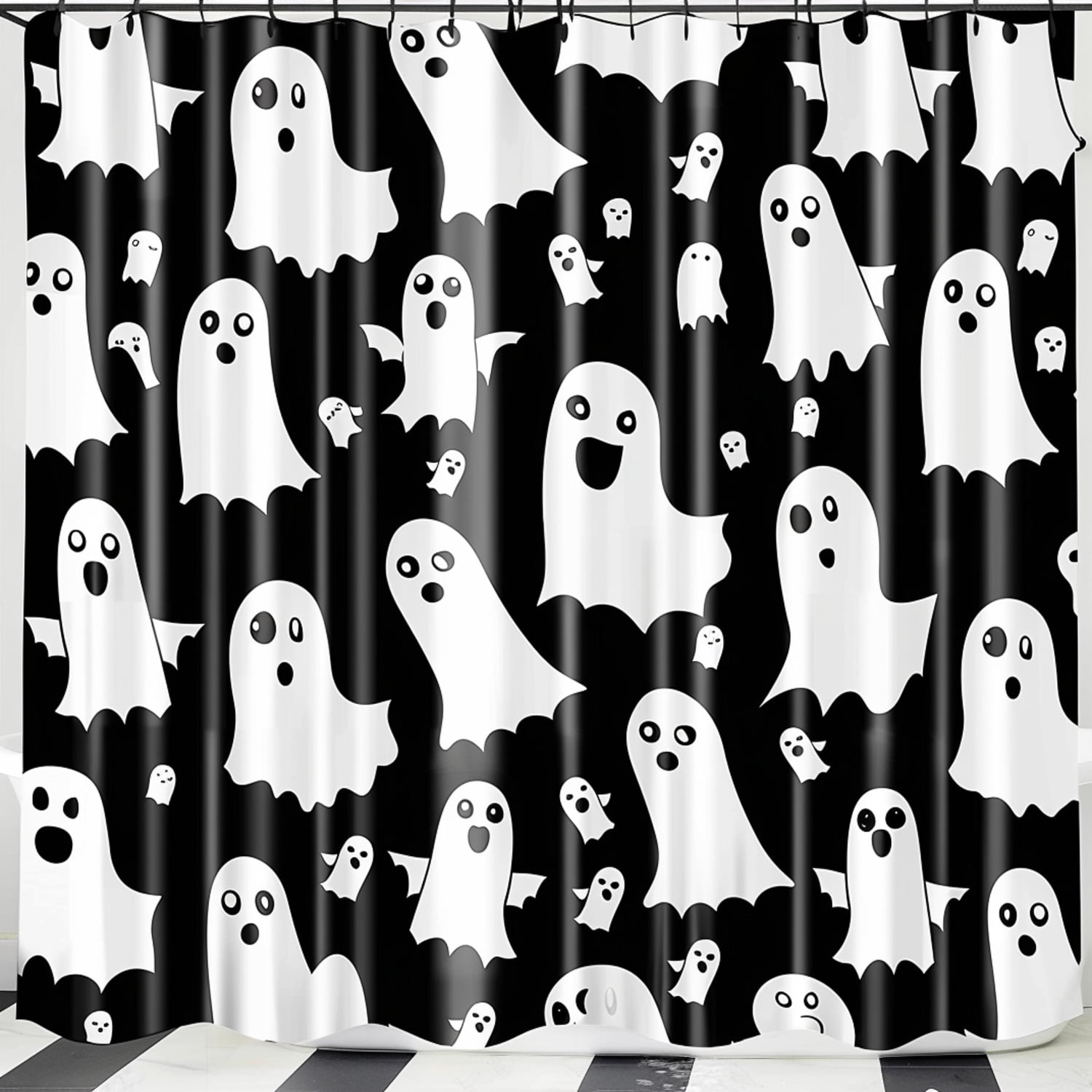 Cartoon Ghost Pattern Shower Curtain High Resolution Design with Cute