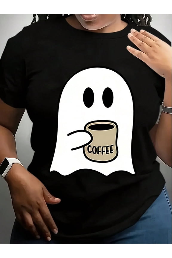 Cartoon Ghost Print Pullover Sweatshirt, Casual Long Sleeve Crew Neck Sweatshirt For Fall & Winter, Women's Clothing