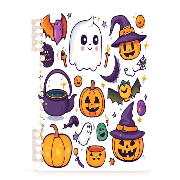 Cartoon Ghost Pumpkin Bats Notebooks 1-subject Journal 60 Sheets A5 College Ruled Paper Detachable Ring 8.3"x5.7"
