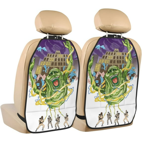 Cartoon Ghostbusters 2 PCS Car Seat Protector Backseat Car Organizer Accessories Decor Adjustable Seat Back Protector Anti-kick Storage Mat For Universal Car