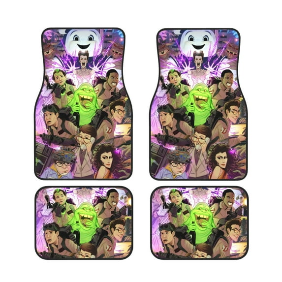 Cartoon-Ghostbusters Car Floor Mats 4-Piece Full Set Front Rear Auto Foot Mats Carpets Car Foot Pad Interior Accessories Decor