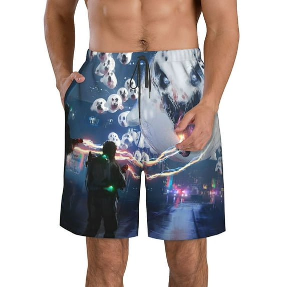 Cartoon Ghostbusters Men's Beach Shorts Swim Trunks Casual Quick Dry Board Shorts Swimwear with Mesh Lined and Pockets