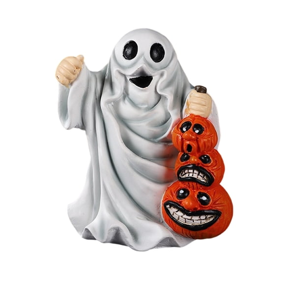 Cartoon Ghostly Holding Black Cats Pumpkin Resins Miniature Figurine for Halloween Tabletop Shelf Decoration Ornament