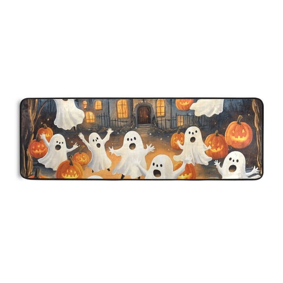 Cartoon Ghosts and Pumpkin Lights Runner Rug for Hallways Kitchen Non Slip 2'x 6' Washable Hall Carpet for Bedroom Entryway Laundry Room