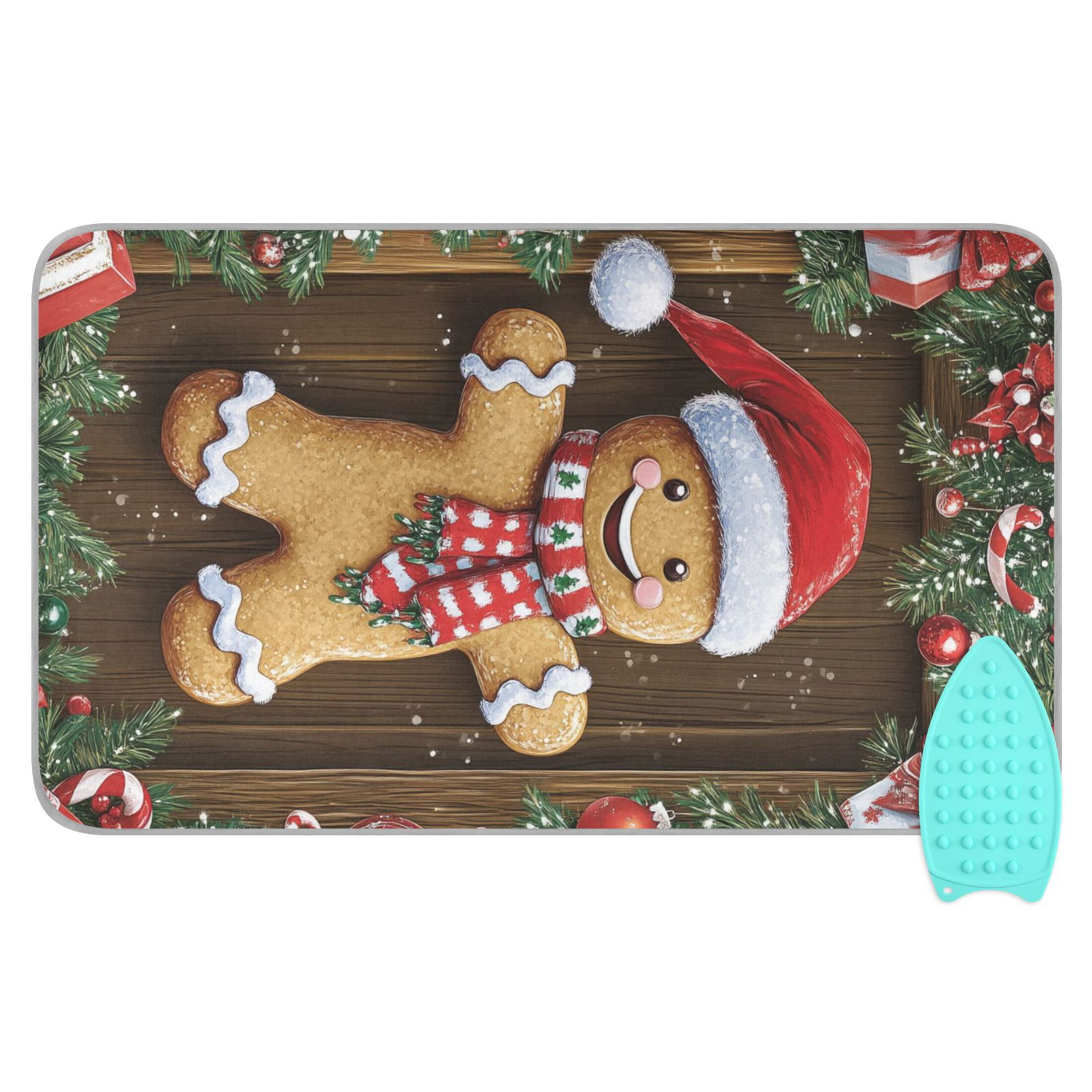 Cartoon Gingerbread Man Ironing Mat Blanket for Table Top Travel Portable Ironing Board Pad 47.2x27.6 Inch
