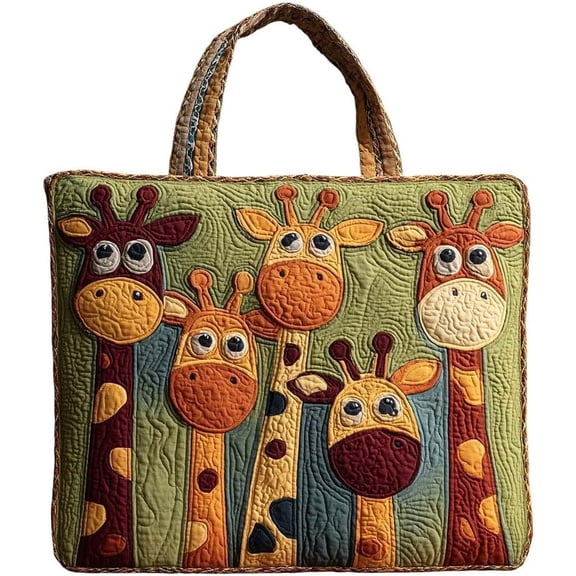 Cartoon Giraffe Animal Quilted Beach Bag Women Travel Tote Handband Daily Outdoor Weekender Bag