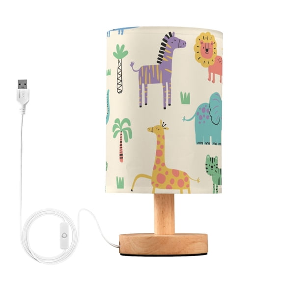 Cartoon Giraffe Cats Lions Bedside Table Lamp LED Warm Lights with USB Charging Port Retro Cylinder Desk Lamps