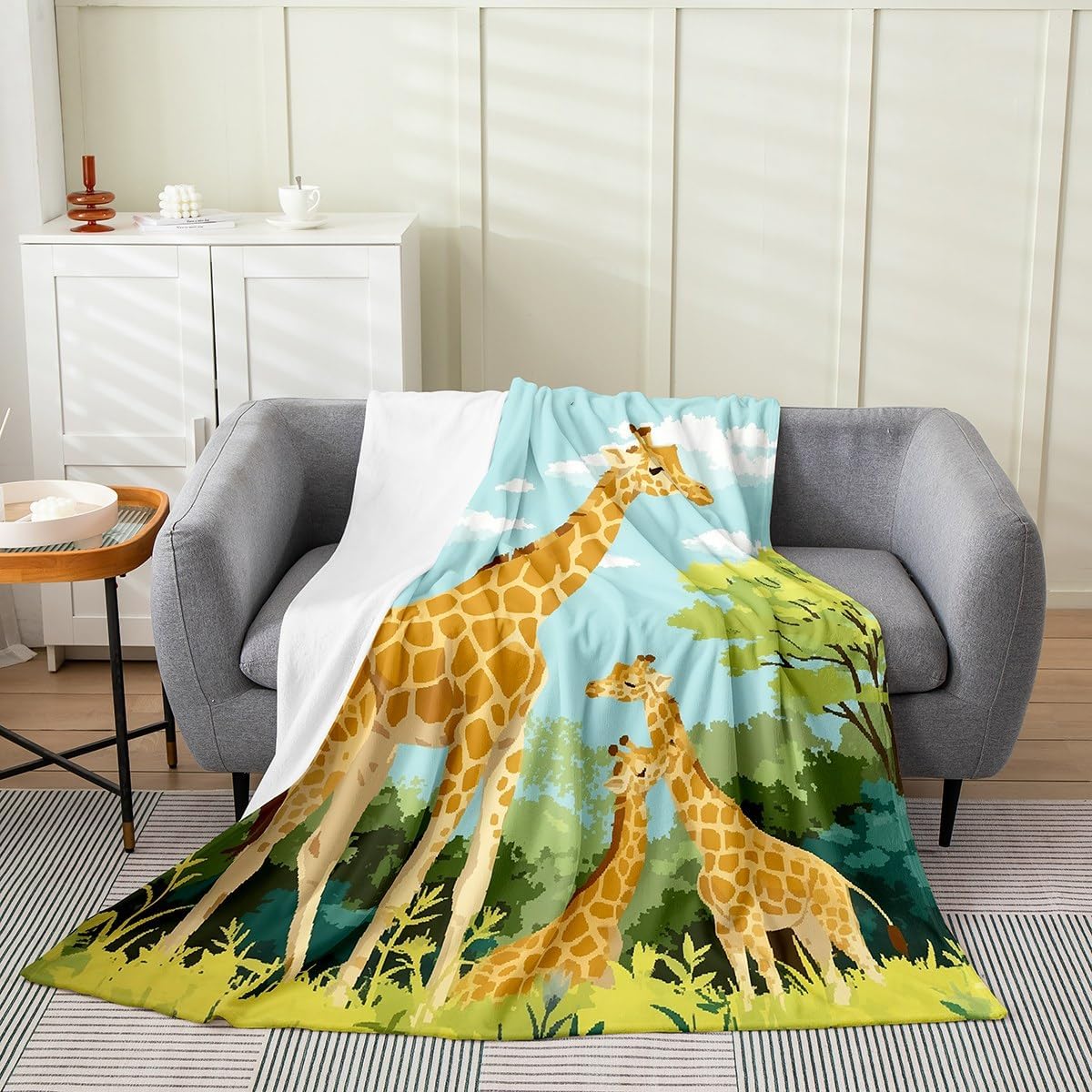Cartoon Giraffe Fleece Blanket Cute Tropical Wild Animal Blanket for ...