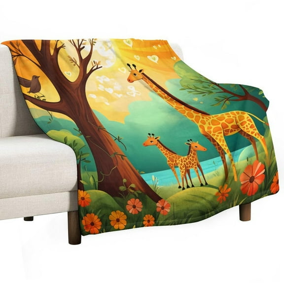 Cartoon Giraffe Forest Blanket for Bed Throw Blanket for Women, Men Super Soft Plush Blanket Throw, Print Blanket
