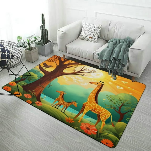 Cartoon Giraffe Forest Home Decor Living Room Carpet Non-slip Soft Comfy Floor Rug Kitchen Bedroom Entrance Doormat Mats