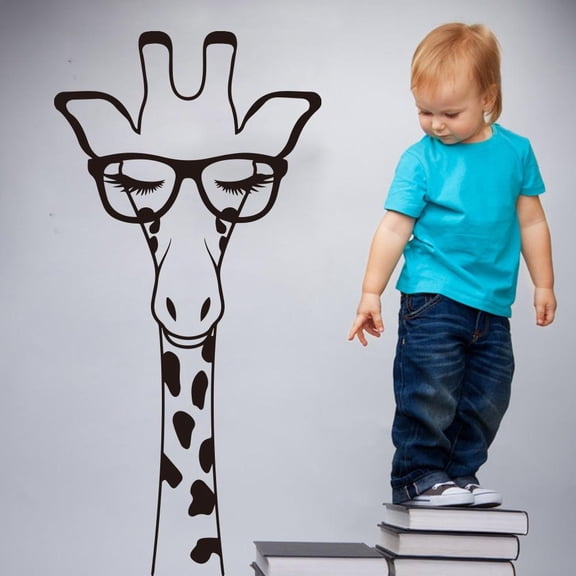 Cartoon Giraffe Head With Glass Eyelash Wall Sticker Kids Room Nursery Large Giraffe Africa Animal Wall Decal Bedroom Sofa Vinyl 82cmx40cm