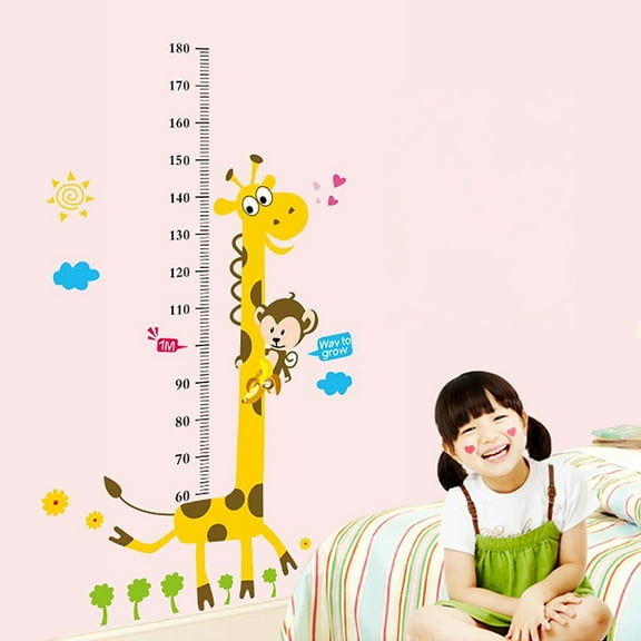 Cartoon Giraffe Height Wall Stickers Wall Decal DIY PVC Transparent Film for kindergarten Living Room Children's Room TV Sofa Background Wall Art Decors