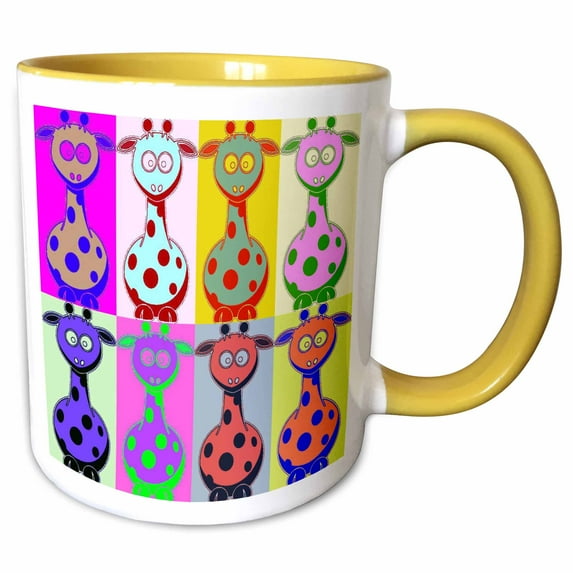 3drose, Cartoon Giraffe Pop Art, 11oz Two-tone Yellow Mug