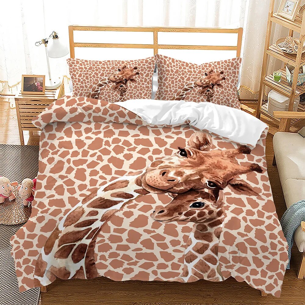 Cartoon Giraffe Print Duvet Cover Twin King Full Giraffe Bedding Set