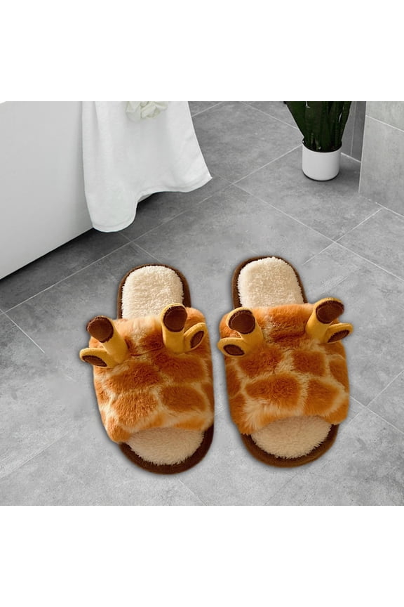 Cartoon Giraffe Slippers Fuzzy Autumn Winter Slippers Women's Plush Slippers 40 to 41