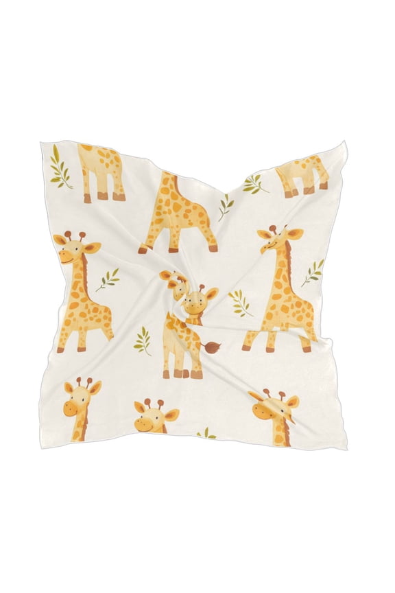 Cartoon Giraffe Square Silk Scarf, 23.6223.62in Polyester Simulated Silk Satin Scarf Tops for Women Head Wraps Shirt Bandana Curly Hair Tie Headband Headscarf