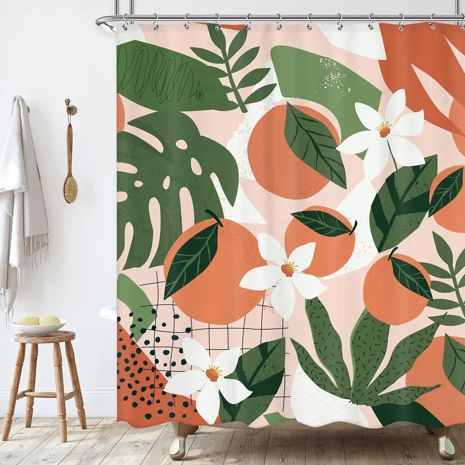 Cartoon Girl Bathroom Shower Curtain Pink Strawberry Plaid Summer Fresh