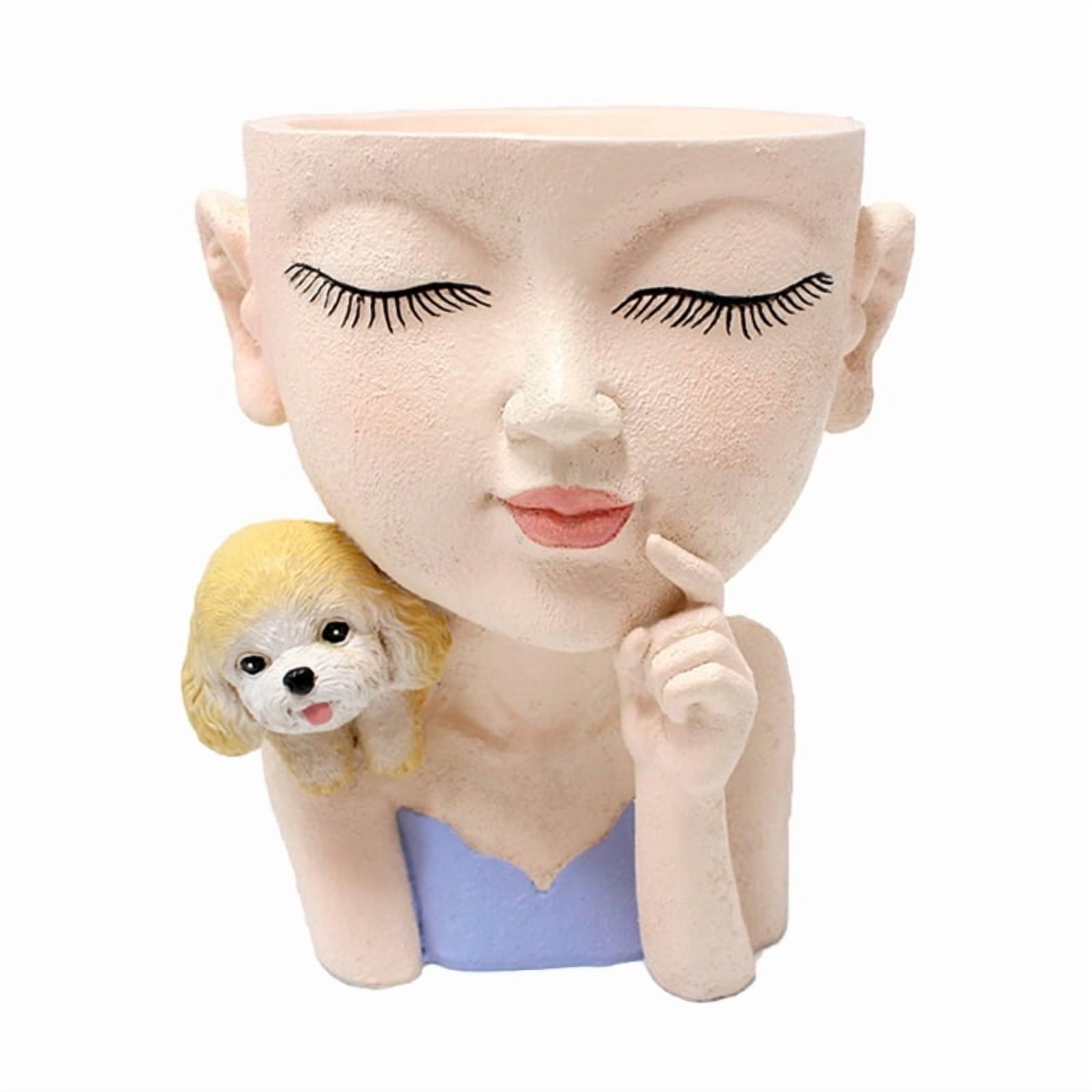 Cartoon Girl Dog Succulent Flower Pot Gardening Plant Potted Resin Ornament Small Succulent Planter Home Decoration
