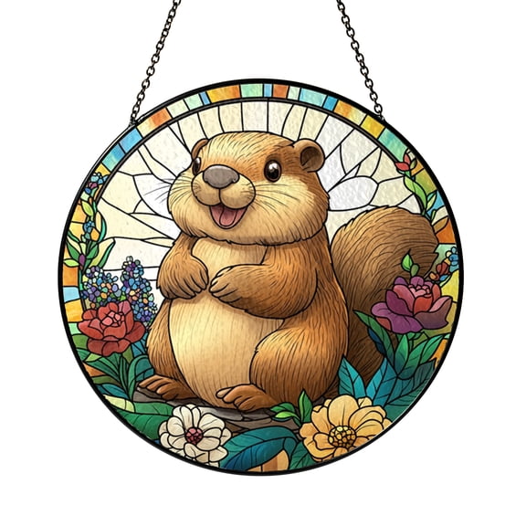 Cartoon Girl Jumping Stained Glass Style Suncatcher Window Hanging, Decorative Happy Girl Glass Style Art Panel with Colorful Design for Kids Room Window Decor Ornament Gift