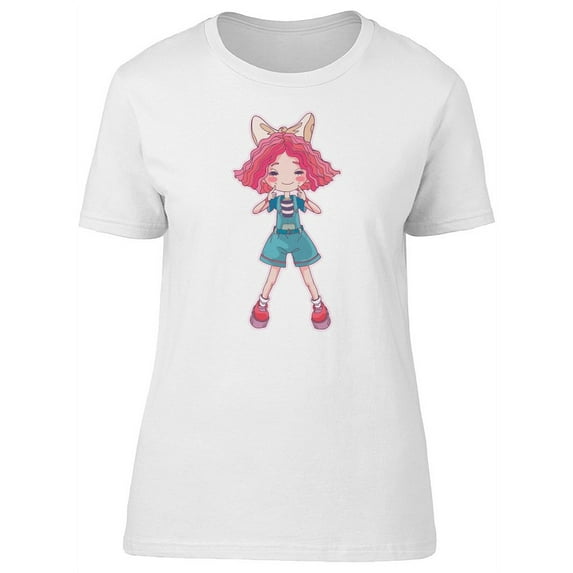 Cartoon Girl With Big Bow Tie T-Shirt Women -Image by Shutterstock, Female XX-Large