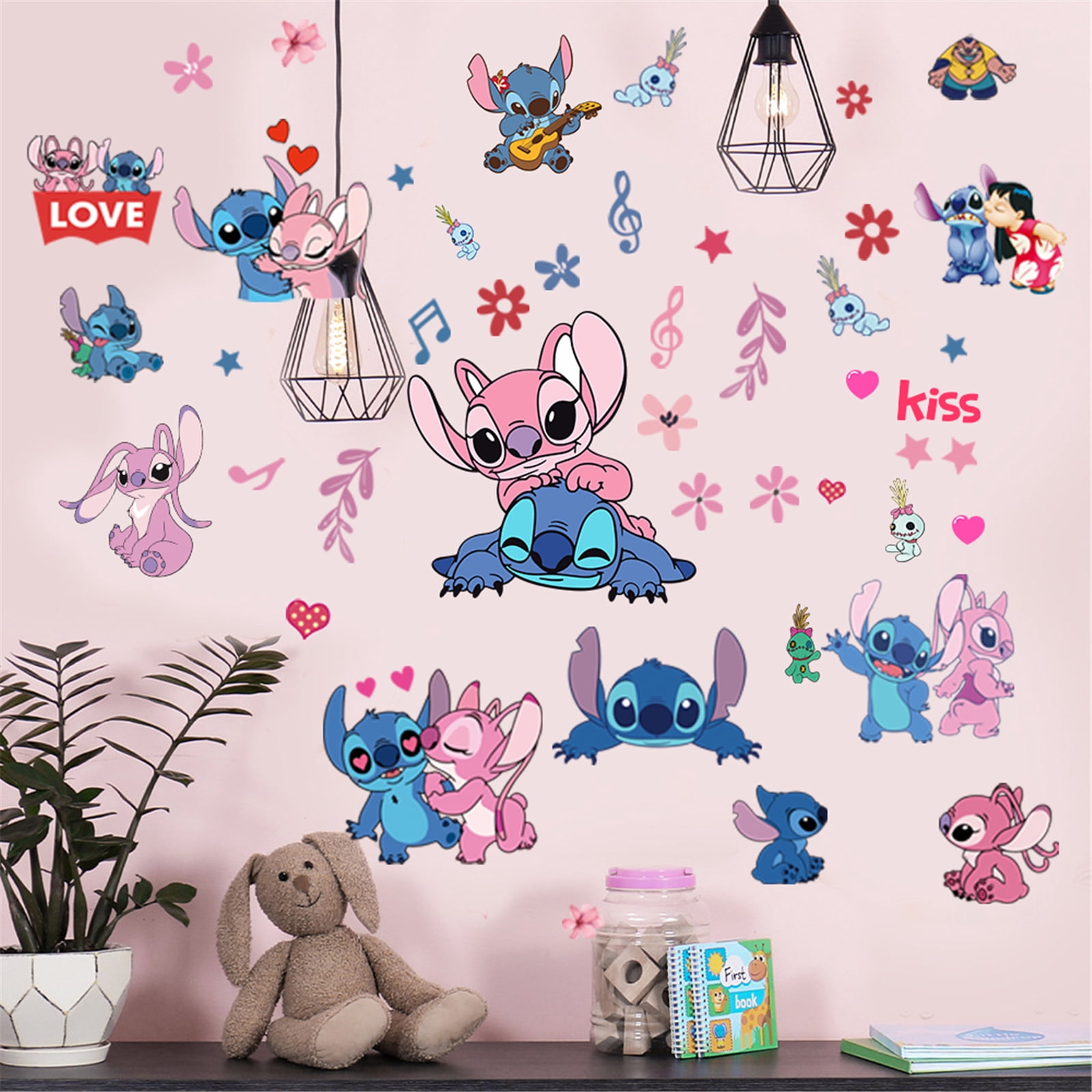Cartoon Girls Wall Stickers Stitch Wall Decal Self-Adhesive Wall Paper For Girls Room Bedroom Living Room Decoration