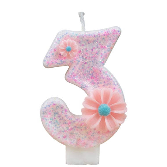 Cartoon Glitter Birthday Number Candle - Sparkly Design with Flower Accent for Cake Decor, Kids' Birthdays, Party Celebrations, Cupcake Toppers, Anniversary Events