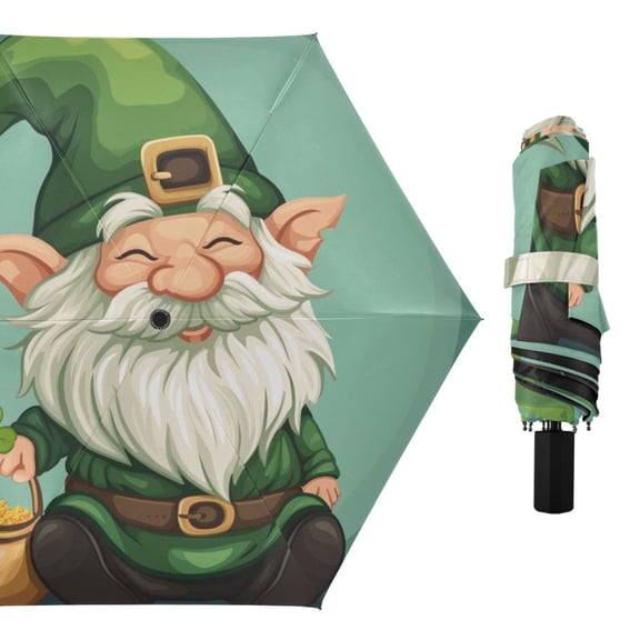 Cartoon Gnome Shamrock Gold Compact Sun Umbrella Windproof Travel Umbrellas for Rain Strong Portable UV Protection