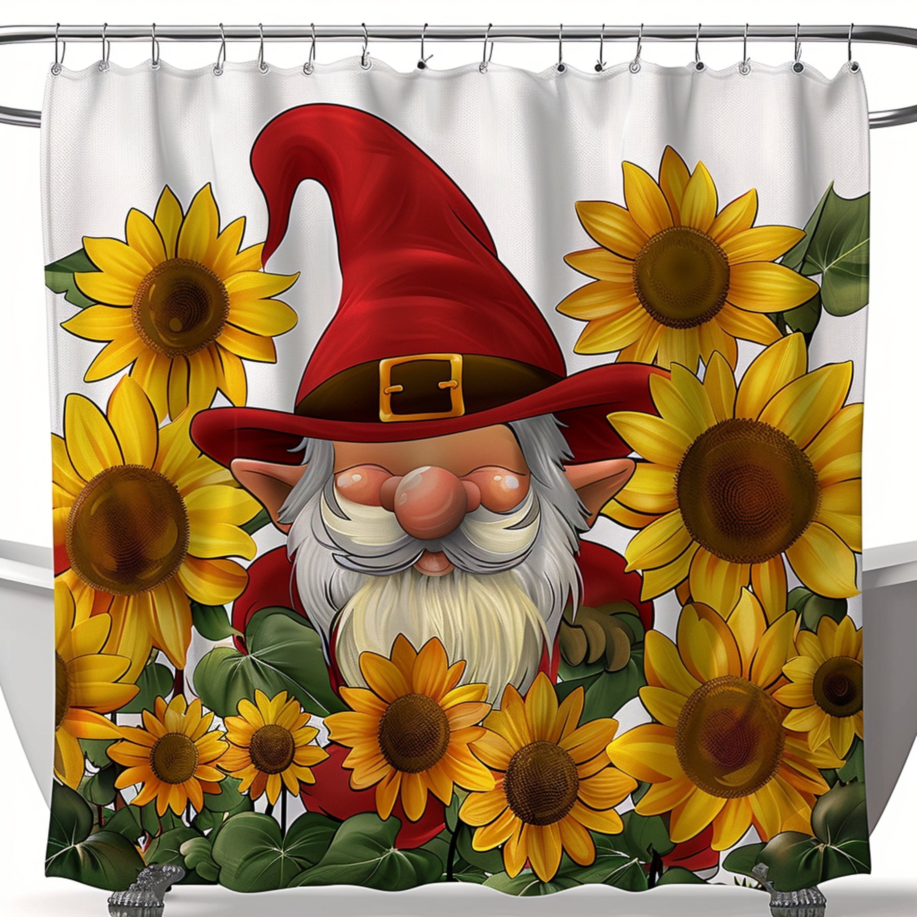 Cartoon Gnome Shower Curtain with Sunflower Field Design Cute Gnomes ...